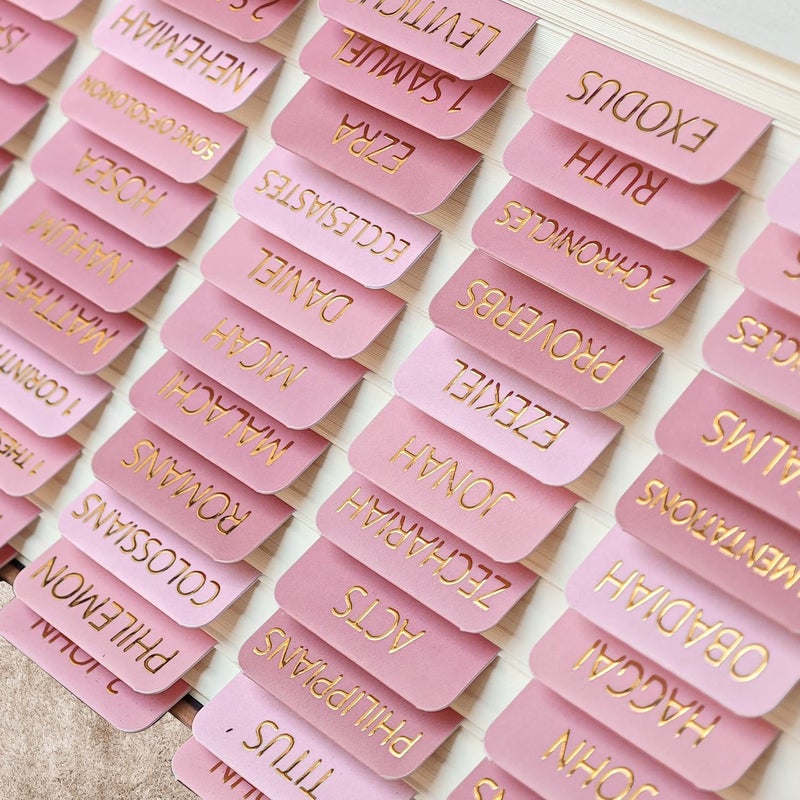 Uzriyl Laminated Bible Tabs, Bible Study Supplies, Large Print Bible Book Tabs for Women and Men, (Gold Foil Embossed Lettering) Bible Labels Index Tabs, Bible Accessories for Easy Navigation(Pastel Pink) - Image 4